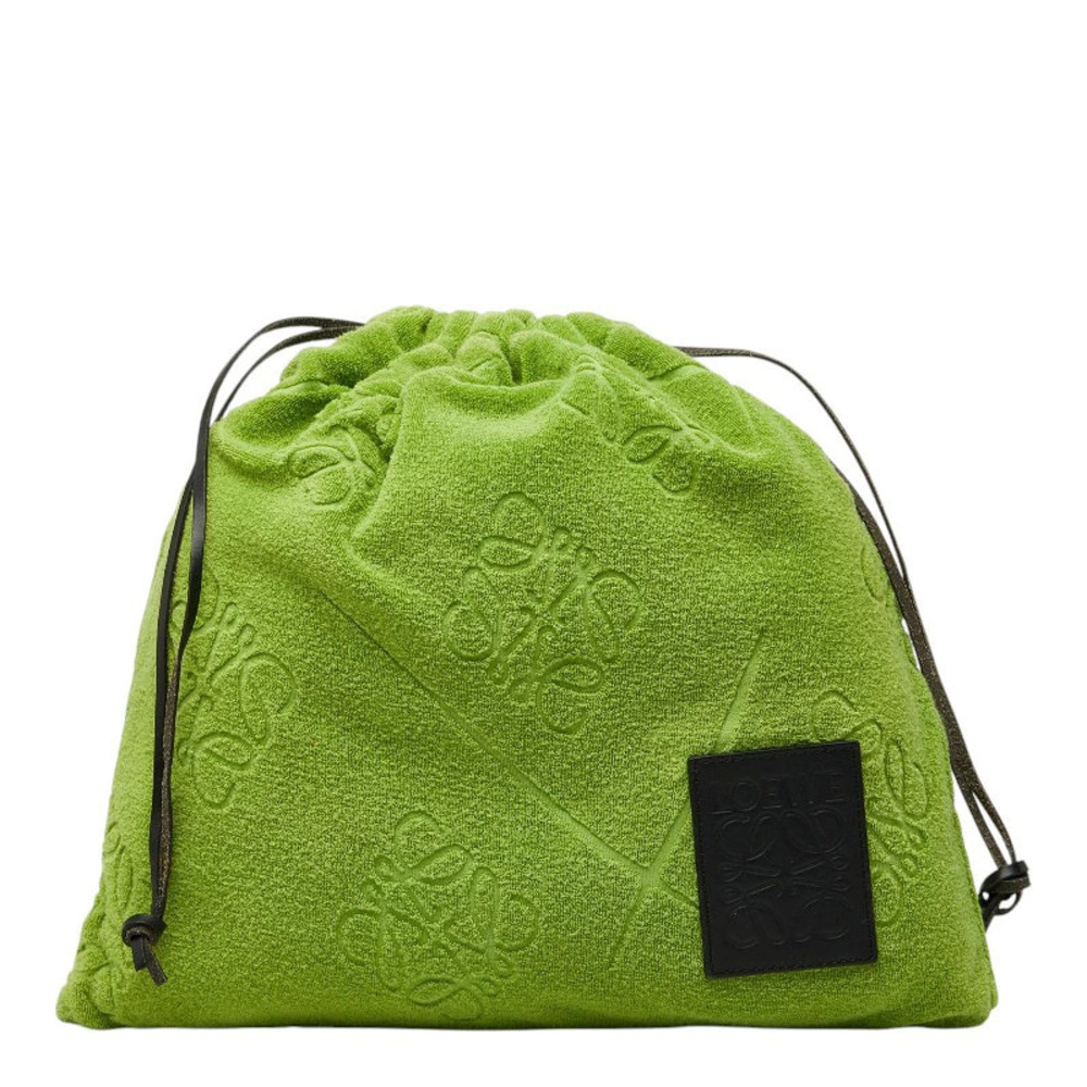 Loewe Anagram Terrycloth Drawstring Pouch Clutch Green Pile Leather